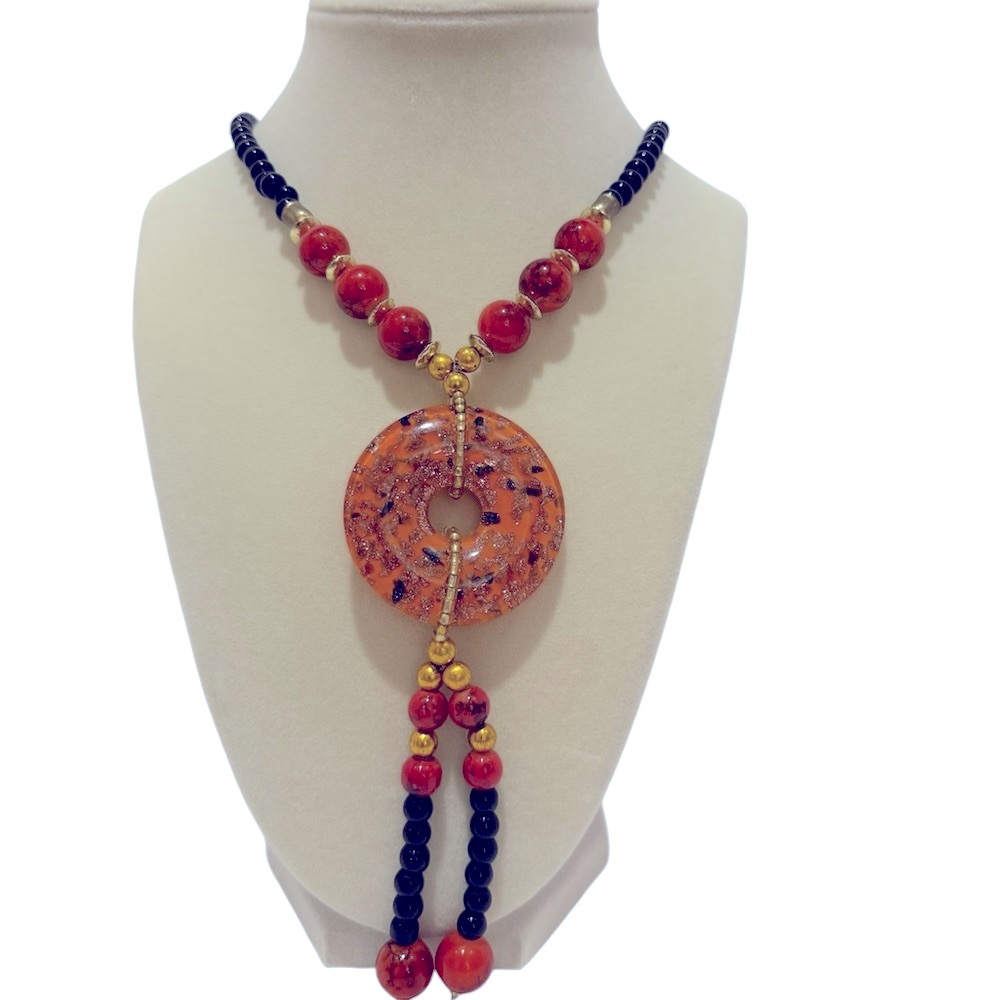 Vintage orange,redand black necklace